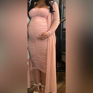 Elegant Pink Ruched Maternity Dress